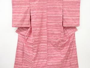 アンティーク　横段に幾何学模様織出し手織り紬着物